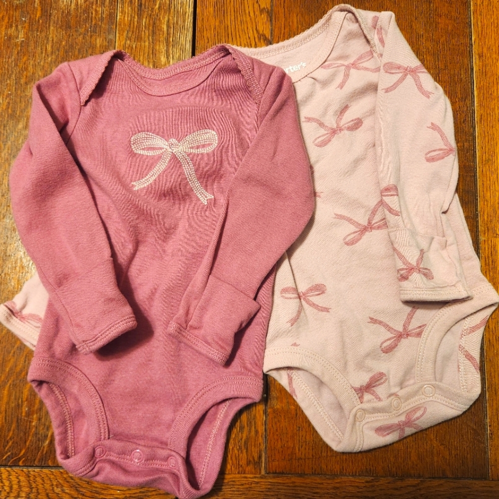 Carter's Pink and Mauve Bow Baby Bodysuits - Set of 2